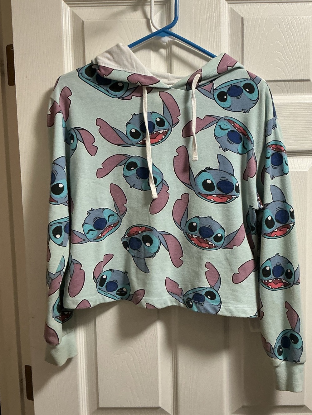 Disney Light Blue Stitch Allover Print Kids Hoodie